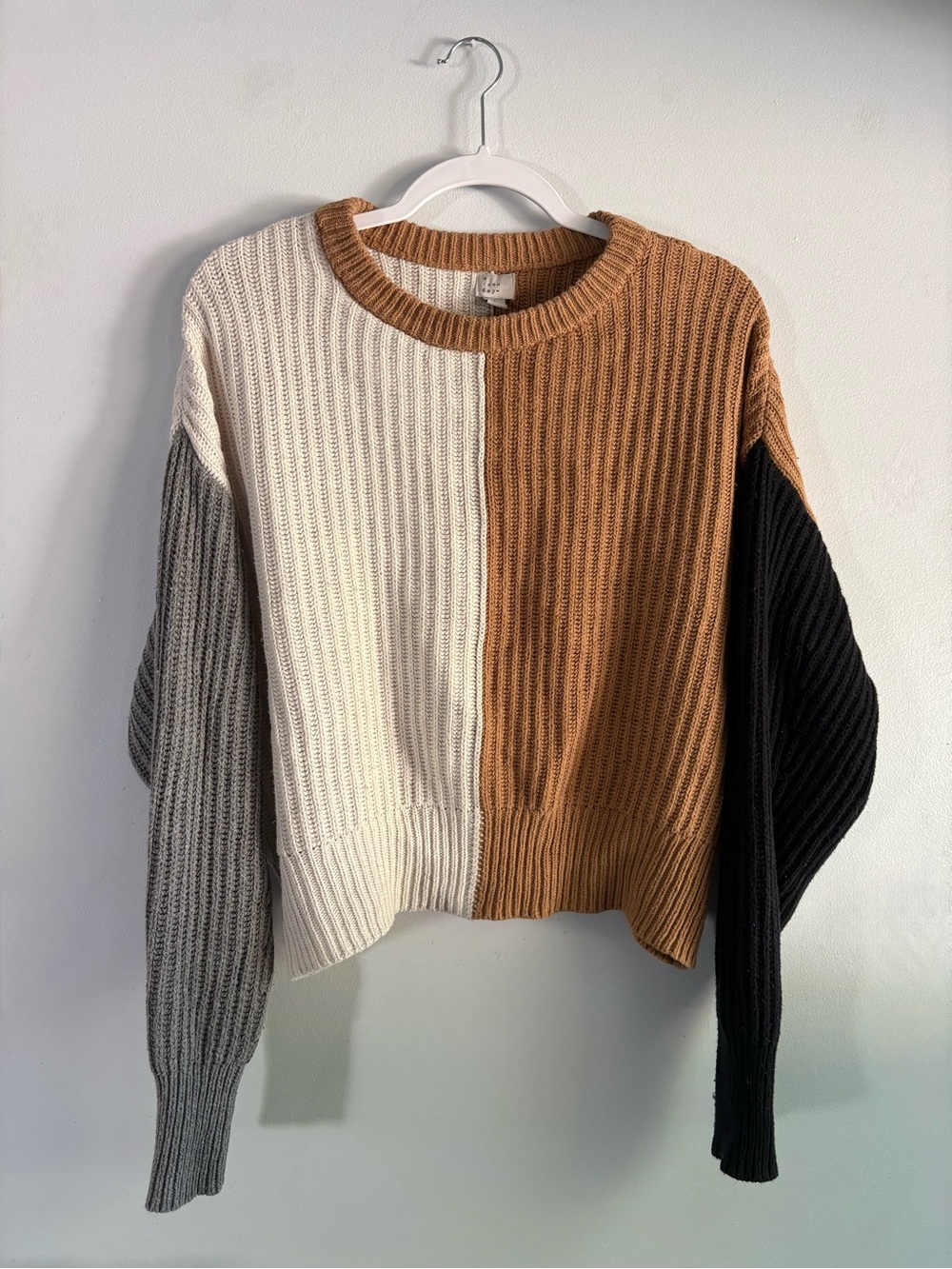 a new day Colorblock Ribbed Crewneck Sweater - Cream, Tan, Gray, Black